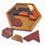 Hexagonal Wooden Puzzles IQ Game Educational Toys For Children Kids Adults Tangram Board IQ Brain Teaser Montessori Toys Gifts