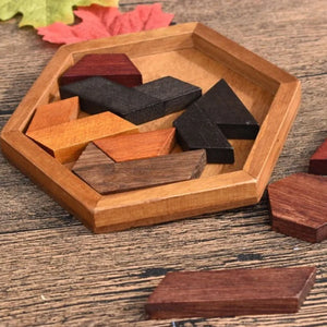 Hexagonal Wooden Puzzles IQ Game Educational Toys For Children Kids Adults Tangram Board IQ Brain Teaser Montessori Toys Gifts