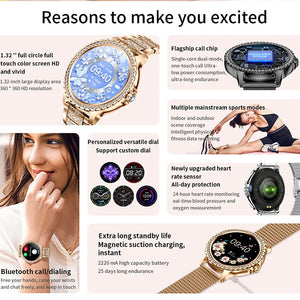 2023 New Fashion Women Bluetooth Call Smart Watch 1.32" AMOLED 360*360 HD Screen Sports Fitness Ladies Smartwatch Diamond Band