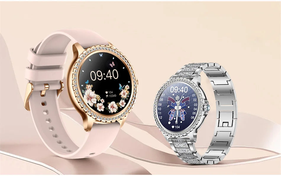 2023 New Fashion Women Bluetooth Call Smart Watch 1.32" AMOLED 360*360 HD Screen Sports Fitness Ladies Smartwatch Diamond Band