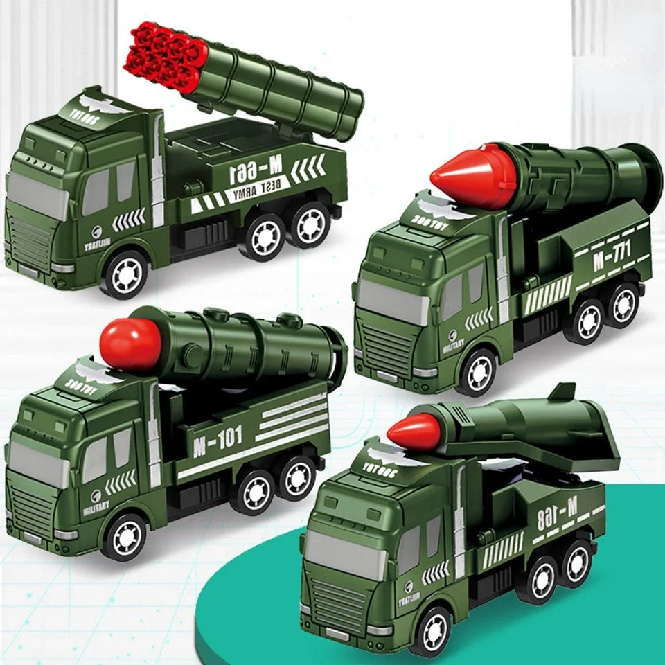 4Pcs Kids Toy Car Inertia Sanitation Truck Models Pull Back Military Engineering Vehicle Fire Engine Boys Toys for Children Gift