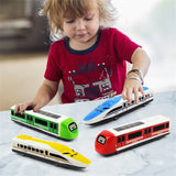 Set of 2 Mini Pull-Back Inertia Train Toys for Kids Mobile Diecast Vehicles Cartoon Racing Cars Ideal Boys' Gift