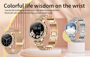 2023 New Fashion Women Bluetooth Call Smart Watch 1.32" AMOLED 360*360 HD Screen Sports Fitness Ladies Smartwatch Diamond Band