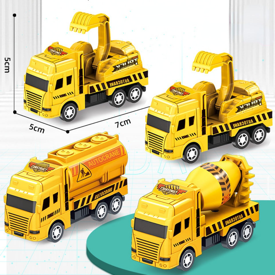 4Pcs Kids Toy Car Inertia Sanitation Truck Models Pull Back Military Engineering Vehicle Fire Engine Boys Toys for Children Gift