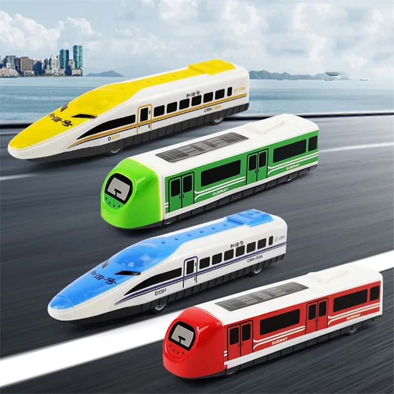 Set of 2 Mini Pull-Back Inertia Train Toys for Kids Mobile Diecast Vehicles Cartoon Racing Cars Ideal Boys' Gift