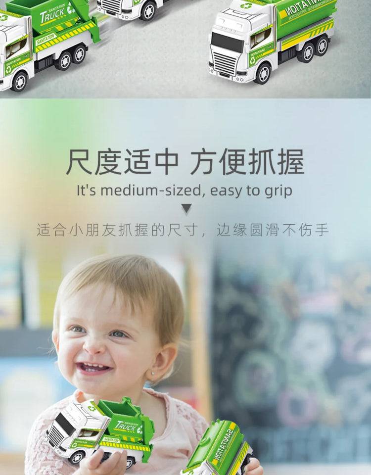 4Pcs Kids Toy Car Inertia Sanitation Truck Models Pull Back Military Engineering Vehicle Fire Engine Boys Toys for Children Gift