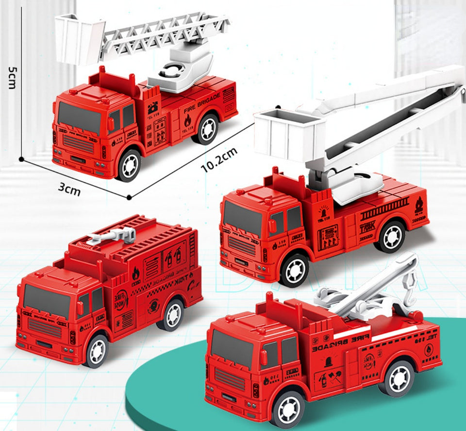 4Pcs Kids Toy Car Inertia Sanitation Truck Models Pull Back Military Engineering Vehicle Fire Engine Boys Toys for Children Gift