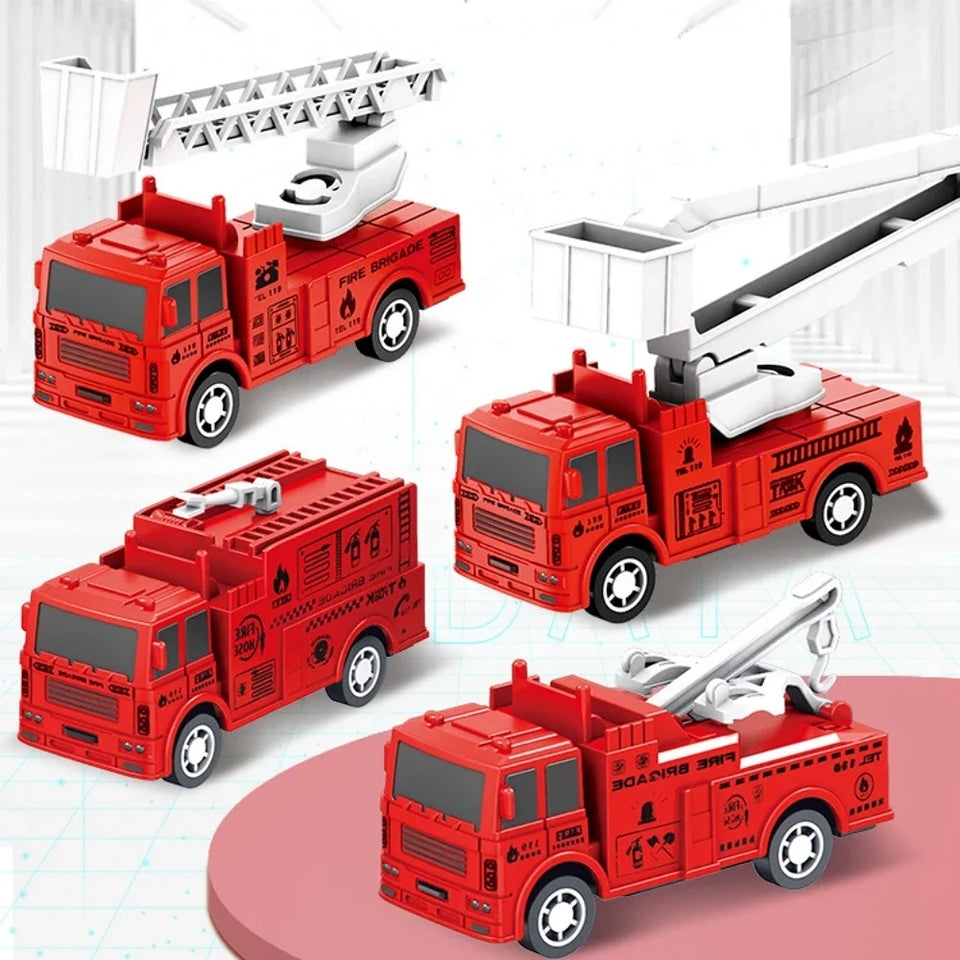 4Pcs Kids Toy Car Inertia Sanitation Truck Models Pull Back Military Engineering Vehicle Fire Engine Boys Toys for Children Gift