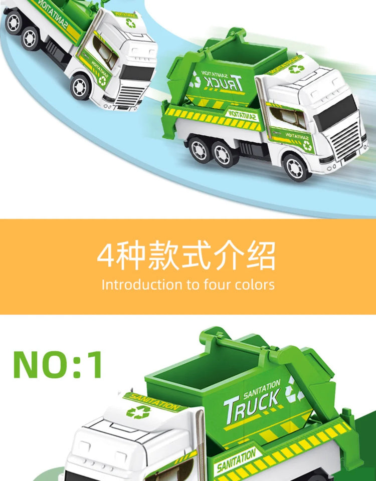 4Pcs Kids Toy Car Inertia Sanitation Truck Models Pull Back Military Engineering Vehicle Fire Engine Boys Toys for Children Gift